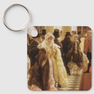 Woman of Fashion by Tissot, Vintage Victorian Art Keychain