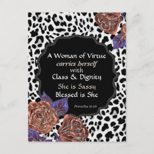  Woman of Virtue Floral Leopard Print Postcard