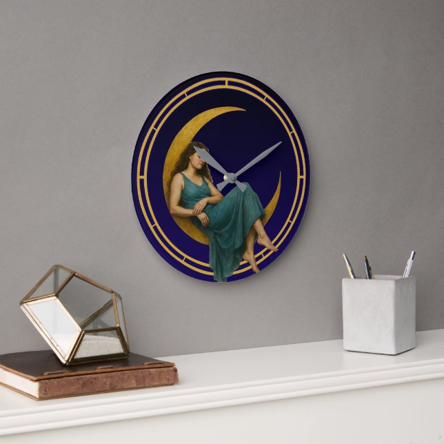 Woman On A Crescent Moon Large Clock (Office)