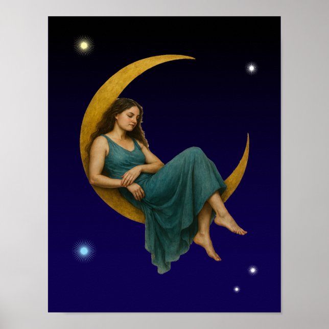 Woman On A Crescent Moon Poster (Front)