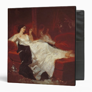Woman on a red sofa binder