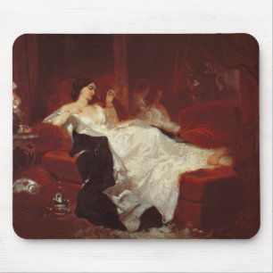 Woman on a red sofa mouse pad