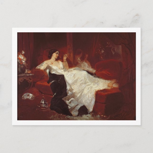 Woman on a red sofa postcard (Front)