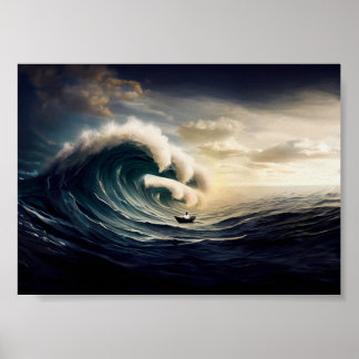 Woman on a Small Boat Sailing The Ocean Poster