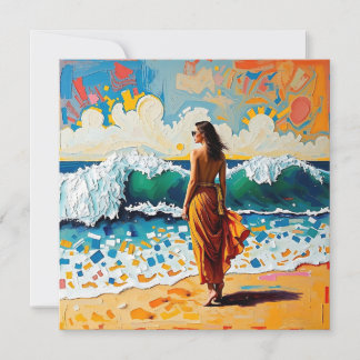 Woman on Beach Abstract Seaside Art 