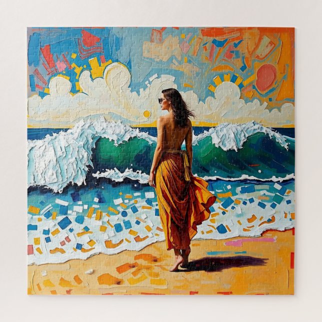 Woman on Beach Abstract Seaside Art Jigsaw Puzzle (Vertical)