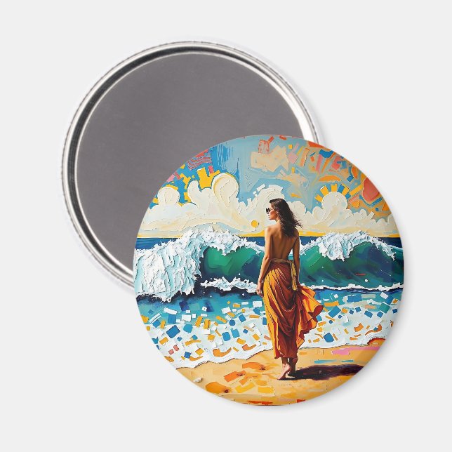 Woman on Beach Abstract Seaside Art Magnet (Front/Back)