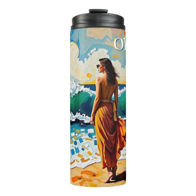 Woman on Beach Abstract Seaside Art Personalized Thermal Tumbler (Front)