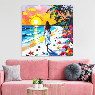 Woman on Beach Tropical Scene Canvas Print