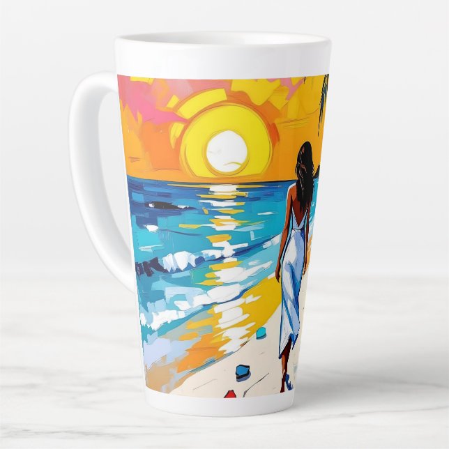 Woman on Beach Tropical Scene Latte Mug (Left Angle)