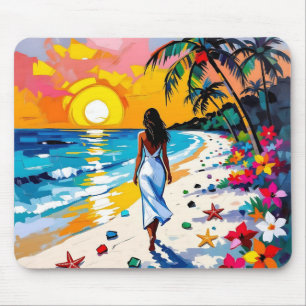 Woman on Beach Tropical Scene Mouse Pad
