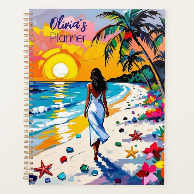 Woman on Beach Tropical Scene Personalized Planner (Front)