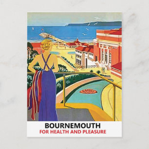 Woman on Bournemouth coast, England, vintage Postcard