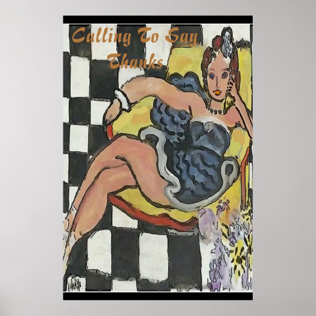 Woman on Cell Phone Abstract, Matisse Style Poster (Front)