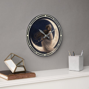 Woman On Crescent Moon With Flowers Large Clock
