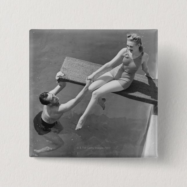 Woman on Diving Board 2 Inch Square Button (Front)