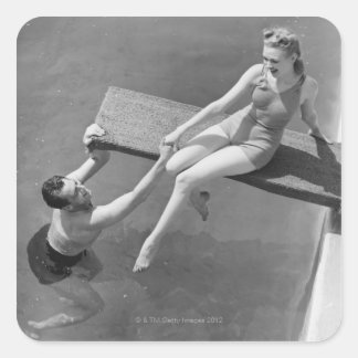 Woman on Diving Board Square Sticker
