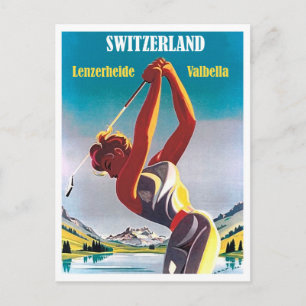 Woman on golf in Switzerland, Lenzerheide,Valbella Postcard