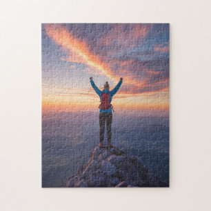 Woman on Mountaintop Triumphant Inspiratiional Jigsaw Puzzle
