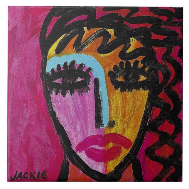 Woman on Red Abstract Portrait Tile (Front)