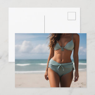 Woman on the beach postcard