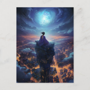 Woman On Tower Sci-Fi Fantasy Art Postcard