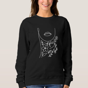 Woman One Line Face Flowers Boho Abstract Silhouet Sweatshirt