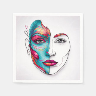 Woman painting line art work  napkin
