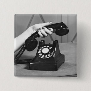 Woman picking up phone close up of hand 2 inch square button