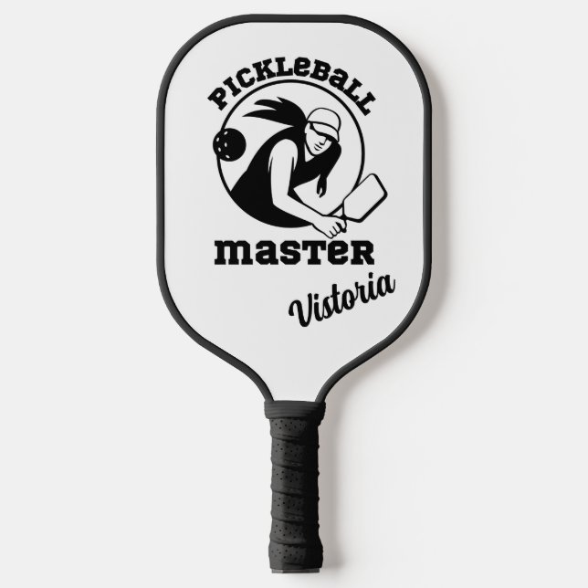 Woman Pickleball Master Black Player Custom Name Paddle (Front)
