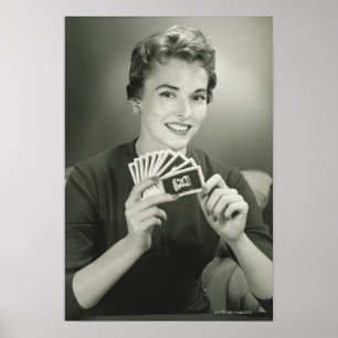 Woman Playing Cards Poster