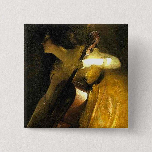 Woman Playing Cello 2 Inch Square Button (Front)