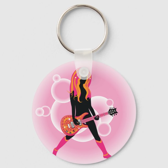 Woman Playing Guitar Keychain (Front)