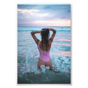 Woman Playing In Ocean Waves Photo Print