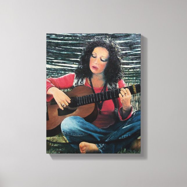 Woman Playing Music With Acoustic Guitar Canvas Print (Front)