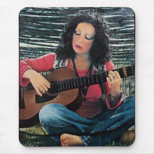 Woman Playing Music With Acoustic Guitar Mouse Pad (Front)