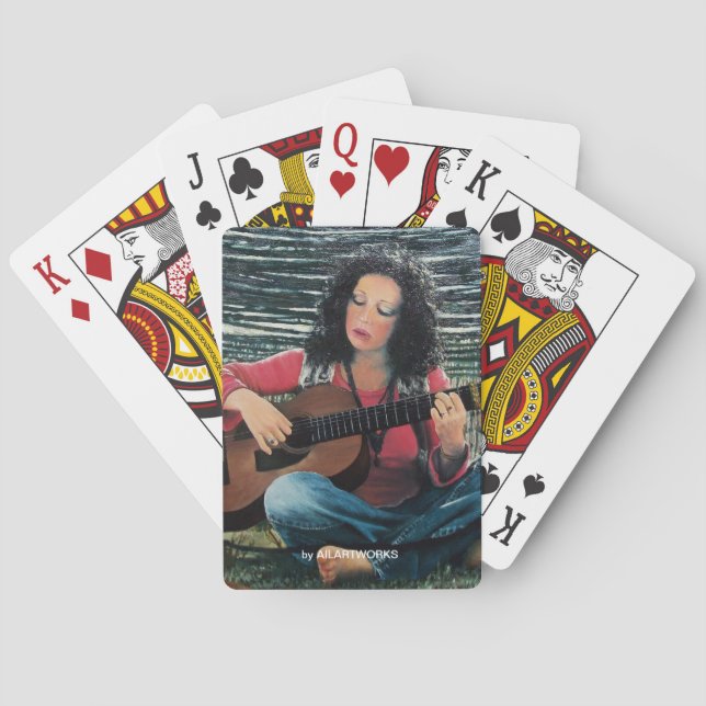 Woman Playing Music With Acoustic Guitar Playing Cards (Back)