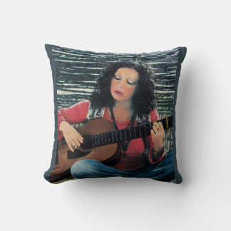 Woman Playing Music With Acoustic Guitar Throw Pillow