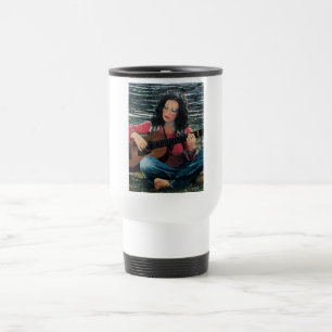 Woman Playing Music With Acoustic Guitar Travel Mug