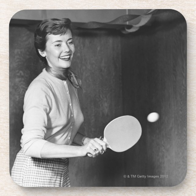 Woman Playing Table Tennis Coaster (Front)