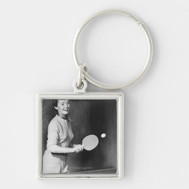 Woman Playing Table Tennis Keychain (Front)