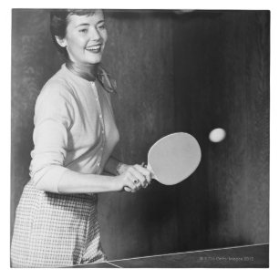Woman Playing Table Tennis Tile