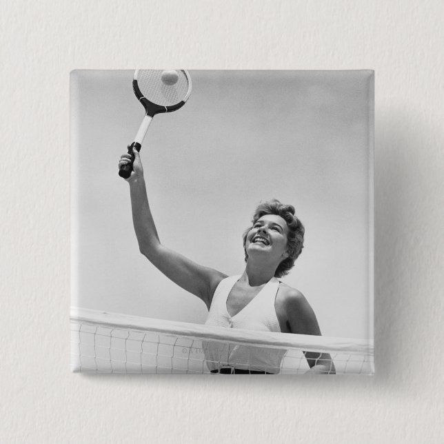 Woman Playing Tennis 2 Inch Square Button (Front)