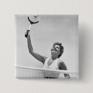 Woman Playing Tennis 2 Inch Square Button