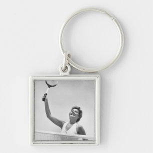 Woman Playing Tennis 2 Keychain