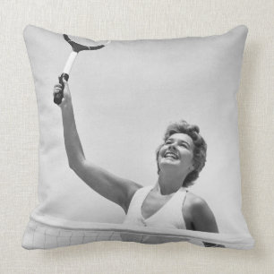 Woman Playing Tennis 2 Throw Pillow