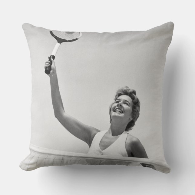Woman Playing Tennis 2 Throw Pillow (Front)