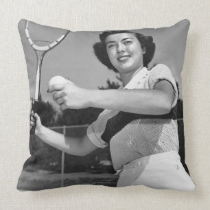 Woman Playing Tennis 3 Throw Pillow