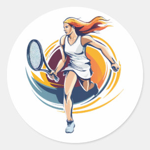 woman playing tennis classic round sticker