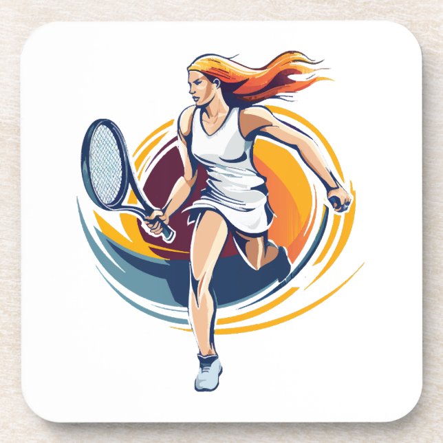 woman playing tennis coaster (Front)